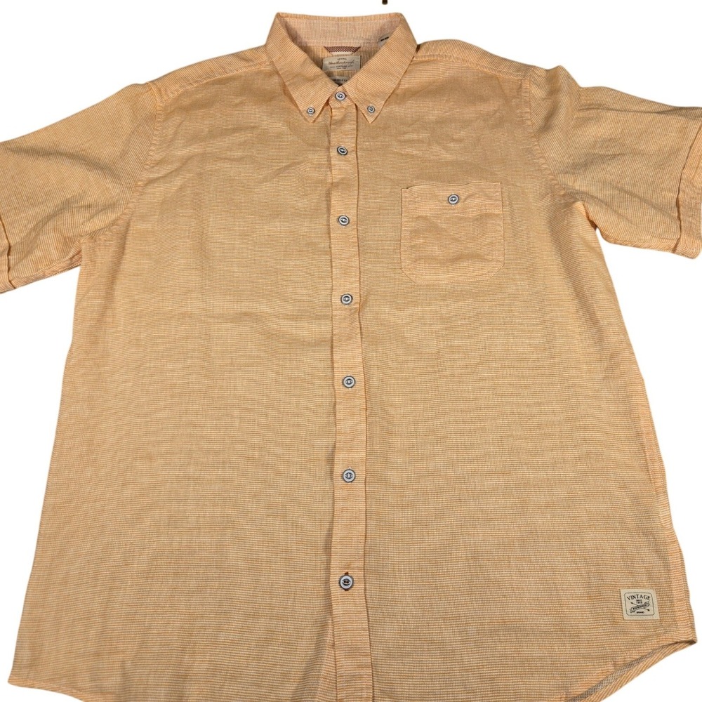 Weatherproof Vintage Mens Orange White Washable Linen Cotton Shirt Large L Short